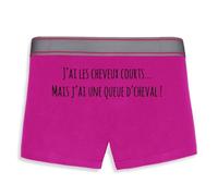 La French Touch Boxer Homme Humour J’AI Les Cheveux Courts mais Une Queue d’Cheval - Imprimé en France - Caleçon Homme Drole et Rigolo - Cadeau Humour Anniversaire Original (Rose, L)