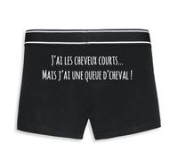 La French Touch Boxer Homme Humour J’AI Les Cheveux Courts mais Une Queue d’Cheval - Imprimé en France - Caleçon Homme Drole et Rigolo - Cadeau Humour Anniversaire Original (Noir, XL)