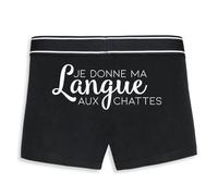La French Touch Boxer Homme Humour Je Donne ma Langue aux chattes - Imprimé en France - Caleçon Homme Drole et Rigolo - Cadeau Humour Anniversaire Original (Noir, L)