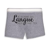 La French Touch Boxer Homme Humour Je Donne ma Langue aux chattes - Imprimé en France - Caleçon Homme Drole et Rigolo - Cadeau Humour Anniversaire Original (Gris, M)
