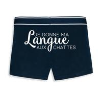 La French Touch Boxer Homme Humour Je Donne ma Langue aux chattes - Imprimé en France - Caleçon Homme Drole et Rigolo - Cadeau Humour Anniversaire Original (Marine, 2XL)