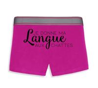 La French Touch Boxer Homme Humour Je Donne ma Langue aux chattes - Imprimé en France - Caleçon Homme Drole et Rigolo - Cadeau Humour Anniversaire Original (Rose, M)