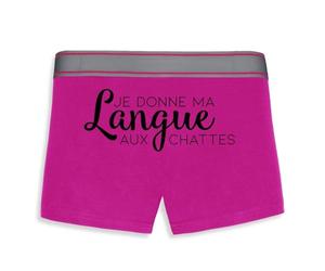La French Touch Boxer Homme Humour Je Donne ma Langue aux chattes - Imprimé en France - Caleçon Homme Drole et Rigolo - Cadeau Humour Anniversaire Original (Rose, M)