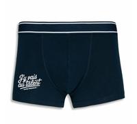 La French Touch Boxer Homme Humour J'y Vais au Talent - Imprimé en France - Caleçon Homme Drole et Rigolo - Cadeau Humour Anniversaire Original (Marine, M)