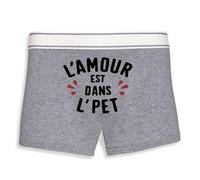 La French Touch Boxer Homme Humour l'amour est dans l'pet - Imprimé en France - Caleçon Homme Drole et Rigolo - Cadeau Humour Anniversaire Original (Gris, XL)