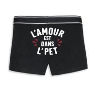 La French Touch Boxer Homme Humour l'amour est dans l'pet - Imprimé en France - Caleçon Homme Drole et Rigolo - Cadeau Humour Anniversaire Original (Noir, XL)