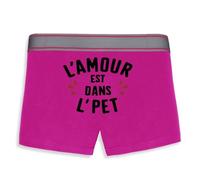 La French Touch Boxer Homme Humour l'amour est dans l'pet - Imprimé en France - Caleçon Homme Drole et Rigolo - Cadeau Humour Anniversaire Original (Rose, XL)