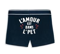 La French Touch Boxer Homme Humour l'amour est dans l'pet - Imprimé en France - Caleçon Homme Drole et Rigolo - Cadeau Humour Anniversaire Original (Marine, XL)