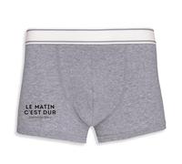 La French Touch Boxer Homme Humour Le Matin C'est Dur, comme ma Bite - Imprimé en France - Caleçon Homme Drole et Rigolo - Cadeau Humour Anniversaire Original (Gris, L)