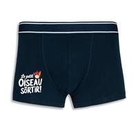 La French Touch Boxer Homme Humour Le Petit Oiseau va Sortir - Imprimé en France - Caleçon Homme Drole et Rigolo - Cadeau Humour Anniversaire Original (Marine, M)