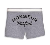 La French Touch Boxer Homme Humour Monsieur Parfait - Imprimé en France - Caleçon Homme Drole et Rigolo - Cadeau Humour Anniversaire Original (Gris, 2XL)