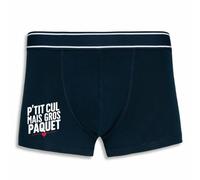 La French Touch Boxer Homme Humour P'tit Cul mais Gros Paquet #2 - Imprimé en France - Caleçon Homme Drole et Rigolo - Cadeau Humour Anniversaire Original (Marine, L)