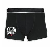 La French Touch Boxer Homme Humour P'tit Cul mais Gros Paquet #2 - Imprimé en France - Caleçon Homme Drole et Rigolo - Cadeau Humour Anniversaire Original (Noir, L)