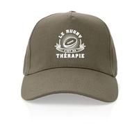 La French Touch Casquette Le Rugby C'est ma Thérapie - Imprimé en France - Cadeau Rugby Original Rigolo (Kaki)