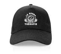 La French Touch Casquette Le Rugby C'est ma Thérapie - Imprimé en France - Cadeau Rugby Original Rigolo (Noir)