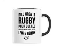 La French Touch Mug Dieu créa le rugby - Imprimé en France - Tasse originale en céramique - Cadeau Humour Rugby original rigolo (Noir)