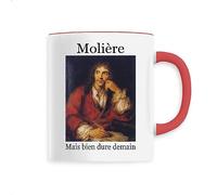 La French Touch Mug en Céramique Molière, mais bien dure demain - Imprimé en France - Tasse originale en céramique - Cadeau Anniversaire Humour original rigolo (Rouge)