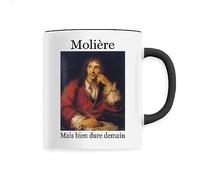 La French Touch Mug en Céramique Molière, mais bien dure demain - Imprimé en France - Tasse originale en céramique - Cadeau Anniversaire Humour original rigolo (Noir)