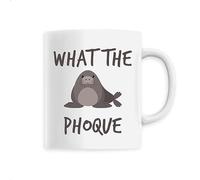 La French Touch Mug en Céramique What the phoque - Imprimé en France - Tasse originale en céramique - Cadeau Animaux Anniversaire Humour original rigolo (Blanc)