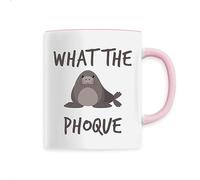 La French Touch Mug en Céramique What the phoque - Imprimé en France - Tasse originale en céramique - Cadeau Animaux Anniversaire Humour original rigolo (Rose)