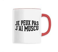 La French Touch Mug Je peux pas j'ai muscu - Imprimé en France - Tasse originale en céramique - Cadeau je peux pas j'ai Musculation original rigolo (Rouge)