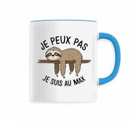 La French Touch Mug Je peux pas je suis au max - Imprimé en France - Tasse originale en céramique - Cadeau Animaux Anniversaire je peux pas j'ai original rigolo (Bleu)