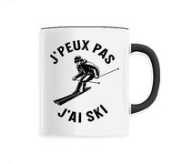 La French Touch Mug J'peux pas j'ai ski - Imprimé en France - Tasse originale en céramique - Cadeau je peux pas j'ai montagne original rigolo (Noir)