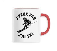 La French Touch Mug J'peux pas j'ai ski - Imprimé en France - Tasse originale en céramique - Cadeau je peux pas j'ai montagne original rigolo (Rouge)