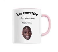 La French Touch Mug Les crevettes c'est pas cher - Imprimé en France - Tasse originale en céramique - Cadeau Anniversaire Humour original rigolo (Rose)