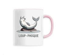 La French Touch Mug Loup-Phoque - Imprimé en France - Tasse originale en céramique - Cadeau Animaux Anniversaire Humour original rigolo (Rose)
