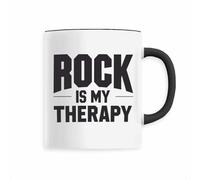 La French Touch Mug Rock is my therapy - Imprimé en France - Tasse originale en céramique - Cadeau Rock original rigolo (Noir)