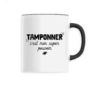 La French Touch Mug rugby Tamponner c'est mon super pouvoir - Imprimé en France - Tasse originale en céramique - Cadeau Humour Rugby original rigolo (Noir)