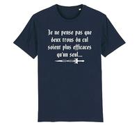 La French Touch T Shirt Kaamelott - Leodagan Deux Trous du Cul - pour Homme - Imprimé en France - Coton 100% Bio - Cadeau Kaamelott Original Rigolo (Marine, S)