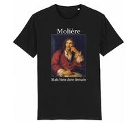 La French Touch T-Shirt Molière, mais Bien Dure Demain - pour Homme - Imprimé en France - Coton 100% Bio - Cadeau Anniversaire Humour Original Rigolo (Noir, XXXL)