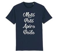 La French Touch T Shirt Moto, poto, apéro, Dodo - pour Homme - Imprimé en France - Coton 100% Bio - Cadeau Apéro Moto Original Rigolo (Marine, L)