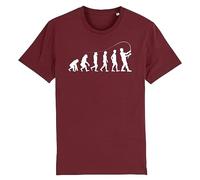 La French Touch T Shirt Pêche, évolution de l'homme - pour Homme - Imprimé en France - Coton 100% Bio - Cadeau pêche Original Rigolo (Bordeaux, XXXL)