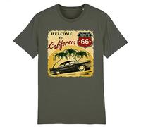 La French Touch T Shirt Vintage Welcome to California - pour Homme - Imprimé en France - Coton 100% Bio - Cadeau Vintage Original Rigolo (Kaki, XL)