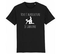 La French Touch T-Shirt Vive l’Agriculture, Je Labourre - pour Homme - Imprimé en France - Coton 100% Bio - Cadeau Anniversaire Humour Original Rigolo (Noir, S)
