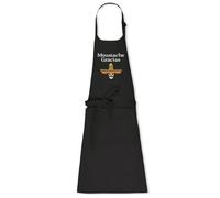 La French Touch Tablier de cuisine Moustache Gracias - 100% coton bio - Imprimé en France - Cadeau Anniversaire original rigolo (Noir)