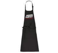 La French Touch Tablier homme humour Homme parfait et modeste - 100% coton bio - Imprimé en France - Cadeau Anniversaire Humour original rigolo (Noir)