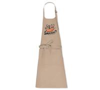La French Touch Tablier homme humour Qui veut ma saucisse - 100% coton bio - Imprimé en France - Cadeau Cuisine Humour original rigolo (Beige)