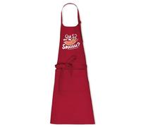 La French Touch Tablier homme humour Qui veut ma saucisse - 100% coton bio - Imprimé en France - Cadeau Cuisine Humour original rigolo (Rouge)