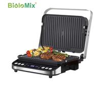 La grille de contact numérique BioloMix 2000 W comprend une conception ouverte à 180 degrés, plaques de gaufrier en option pour barbecue Panini et plus encore Standard