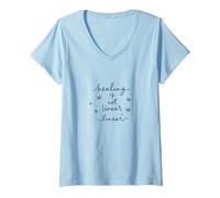 La guérison n'est Pas linéaire : Un Voyage Papillon inspirant T-Shirt avec Col en V, Femme, Bleu Céleste, S