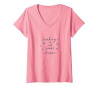 La guérison n'est Pas linéaire : Un Voyage Papillon inspirant T-Shirt avec Col en V, Femme, Rose, S