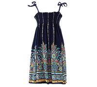 LA HAUTE Robe de princesse d'été sans manches en coton pour fille - Robe de plage bohème - 7-14 ans, bleu, 7-8 ans