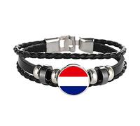 La Hollande Pays-Bas Drapeau Tressé Bracelet en Cuir Chaîne Cristal Bracelet Souvenir, Bracelet À La Main À La Main pour Homme & Femme Cadeau de Jour Spécial