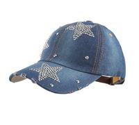 LA HUATE Casquette de baseball en denim, strass et pentagramme, casquette de soleil réglable snapback hip-hop pour femme, G-bleu., taille unique