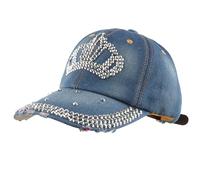 LA HUATE Casquette de baseball en denim, strass et pentagramme, casquette de soleil réglable snapback hip-hop pour femme, I-Blue, taille unique