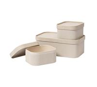 LA JOLIE MUSE Boîtes de Rangement avec Couvercles Set de 3 Conteneurs de Rangement Décoratifs, Organiser Boîte de Rangement Empilable & Plateau en Cuir Vegan, Beige